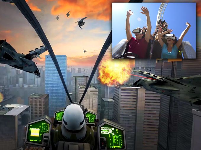 The "New Revolution" VR coaster coming to Six Flags parks, looks a lot like a video game sci fi flight simulator, right?