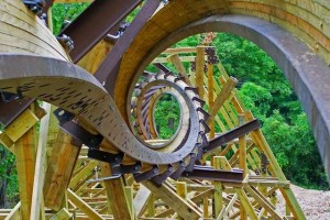 looping wooden roller coaster