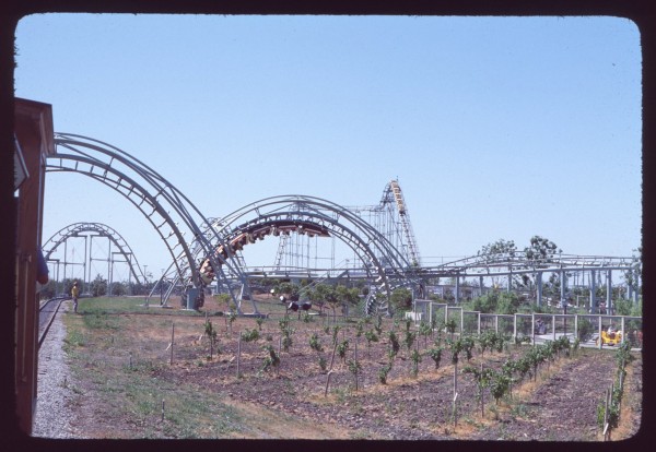 Turn of the Century, back before the park was surrounded by buildings. Notice the airtime hills in the background where the Demon's loops are now. Courtesy California's Great America