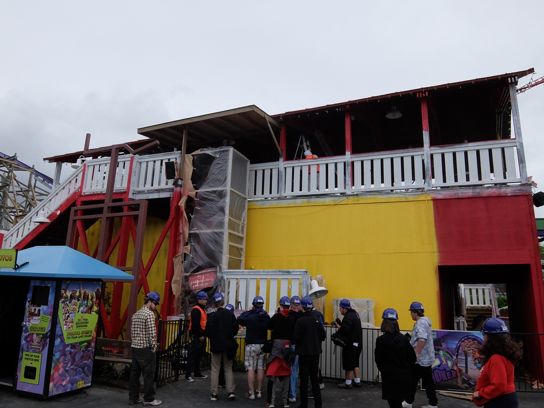The ride entrance has been painted bright red and yellow, with more paint work still coming.