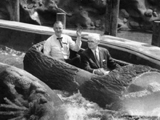 Bud Hurlbut and Walter Knott on the TImber Mountain Log Ride