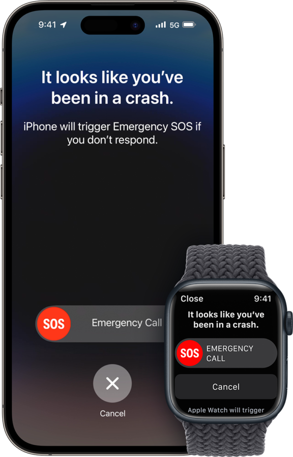 crash detection screen apple iphone and apple watch
