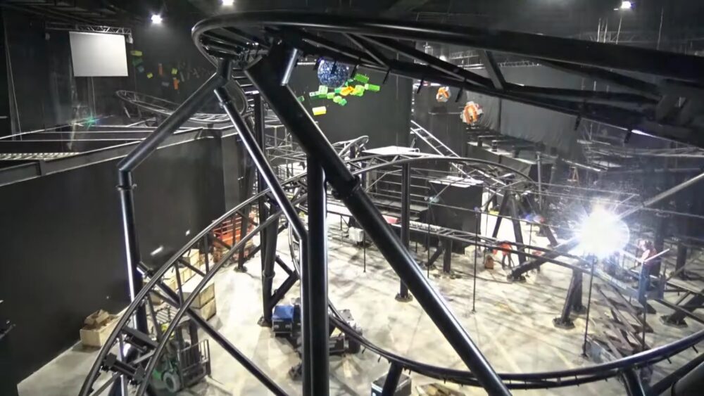 Picture of the Galaxy Coaster being assembled at Legoland Florida.