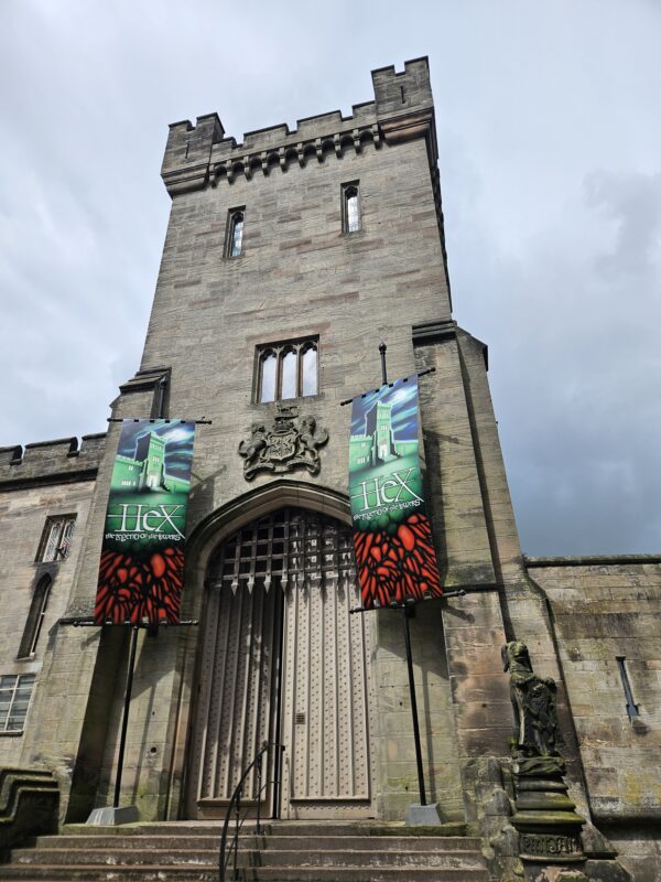 The exterior of Hex at Alton Towers, a neo-goth tower from the actual Alton Towers estate.