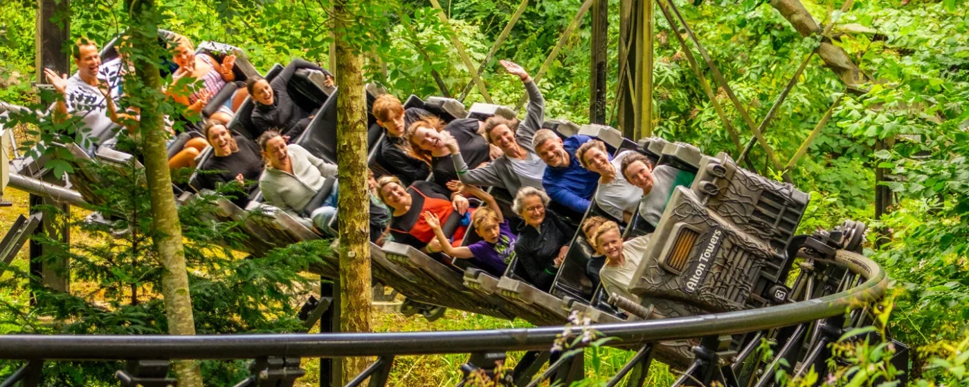 Th13teen Roller coaster at Alton Towers coming towards the viewer (courtesy Alton Towers)